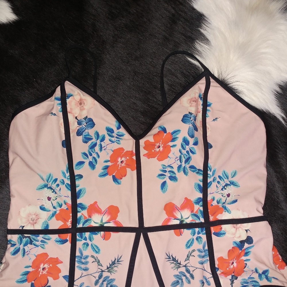 LA HEARTS | One Piece Swimsuit Blush Pink V Neck Pinup Floral Corset XL - Picture 4 of 8
